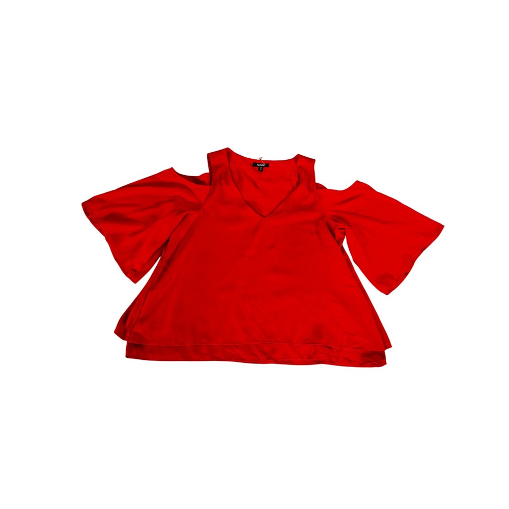 XOXO Womens Red Cold Shoulder Flutter Sleeve V-Neck Layered Blouse Size M